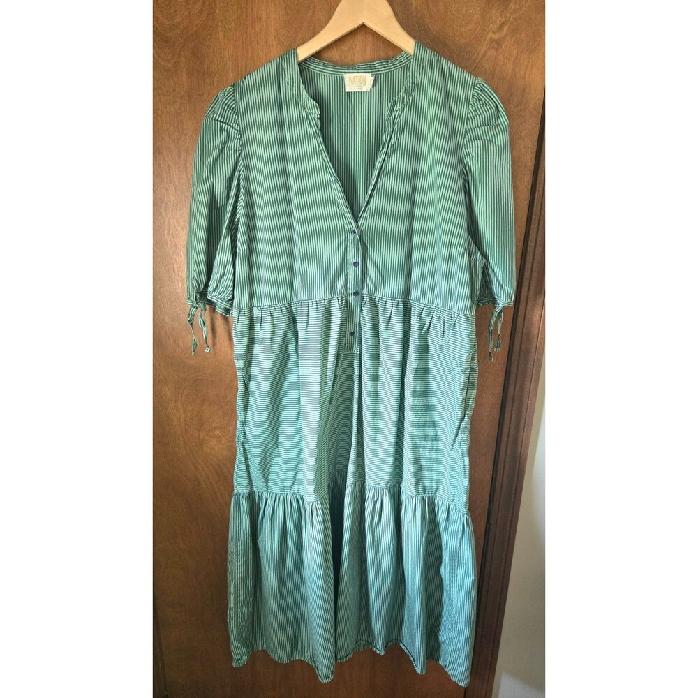 Nation LTD V-Neck Pima Cotton Tiered Striped Dustin Midi Dress Size XXL